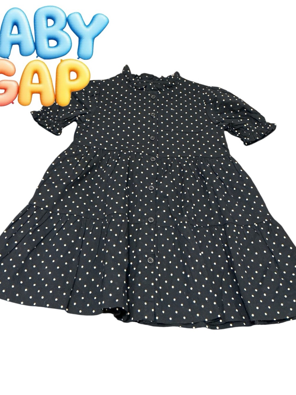 GAP Black Polka Dot Tiered Button-Front Dress
